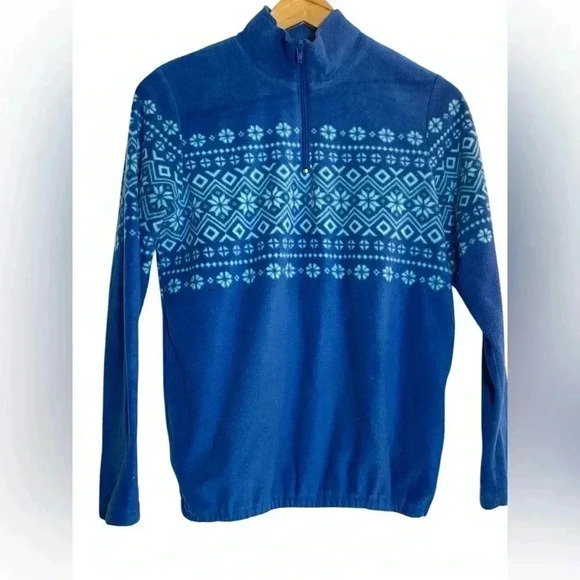 Blair Blue Soft Fleece Fair Isle Pullover 1/4 Zip Long Sleeve Snow Winter  Small - Picture 1 of 9